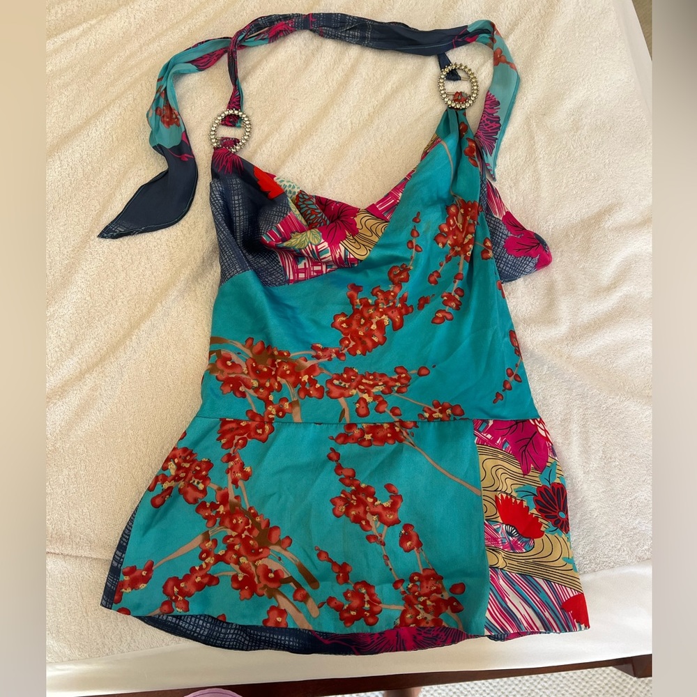 Gorgeous silk Marciano floral halter top cherry blossoms